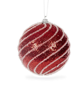 Red and White Sugar Swirl Bauble 10cm AXZ005