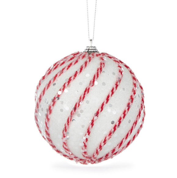 White and Red Sugar Swirl Bauble 10cm AXZ006