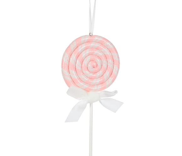 Pink and White Swirl Lollipop Hanging 8cm x 1cm x 16cm AXB041