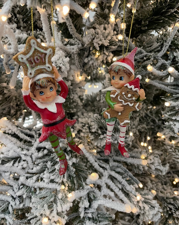 Set of 2 Hanging Elves - Gingerbread