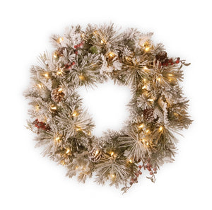 Snowy Bedford 76cm Wreath with LED lights NATSB100