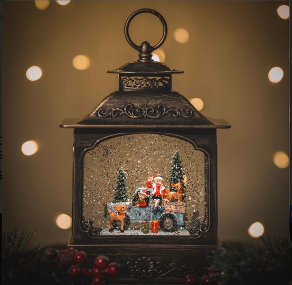 Snowing French Lantern (large - elves on truck )